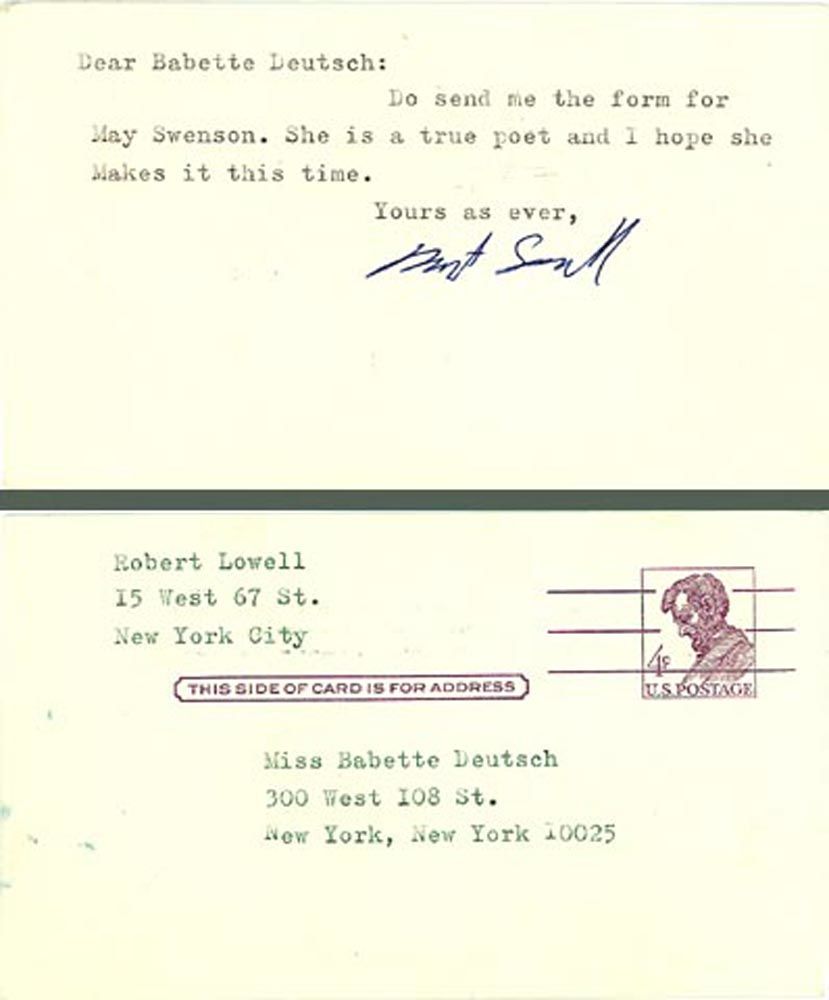 Typed Postcard Signed to Babette Deutsch about May