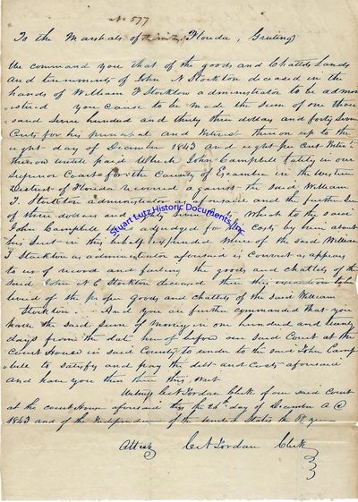 A Florida Territory Document Concerning An Estate Dispute