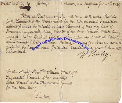 Colonial Massachusetts Governor William Shirley Mentions King Georges War And Boston Loyalist Merchant Ezekiel Goldthwait