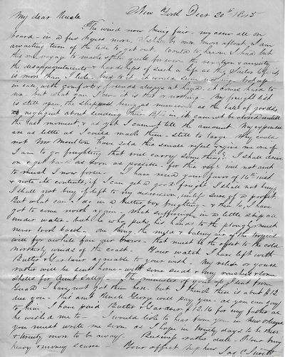 Autograph Letter Signed, New York, December 20, 1845, to his uncle, Luther Jewett, and Aunt, Portland, Maine