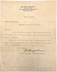 United States Post Office Official Letter to Pasadena Businessman Walter Raymond, Esq
