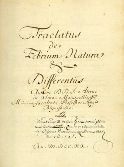 Tractatus de febrium natura & differentiis.... 82pp. manuscript. With Brevis chirurgiae synopsis manuscript 81pp