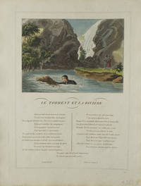 Hand-Colored Engraving above printed Text from Les Fables