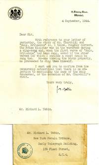 TYPED LETTER SIGNED (TLS) with a TYPED MANUSCRIPT by [CHURCHILL, Winston] MARTIN, John Miller - 4 September 1944