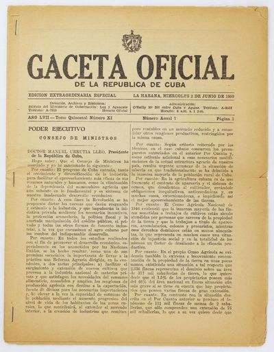 Gaceta Oficial de la Republica de Cuba. Edicion Extraordinaria Especial