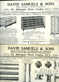 image of Shop Fittings | David Samuels & Sons, Manufacturing Stationers and Printers | 35 Catalogues: Account Books; Display Stands; Serving Counters and Cases; Cash Tills; Millinery and Display Heads; Parcel Sealing Machines; Office Sundries; Window Tickets; Solid Oak and Mahogany Plate Glass Counters; Storage Shelving Equipment; Aldersgate Letter Files Office Sundries of Every Description and Much More (35 Catalogues and Price Lists)