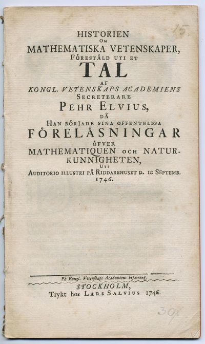 Historien om mathematiska vetenskaper, förestäld…