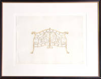 Original pencil and watercolor design for ornamental brass bedstead
