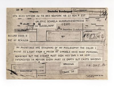 Folded announcement card: Diagramme von Shusaku Arakawa (24 January-13 February 1964)