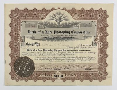 Birth of a Race Photoplay Corporation...Capital Stock...[caption title]