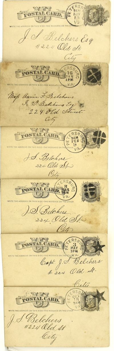 [VIRGINIANA] [PETERSBURG; SCHOOLS] SIX POSTCARDS 1880; REPORT CARDS