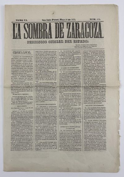 La Sombra de Zaragoza. Periodico Oficial del Estado. Tomo VI. Num. 570