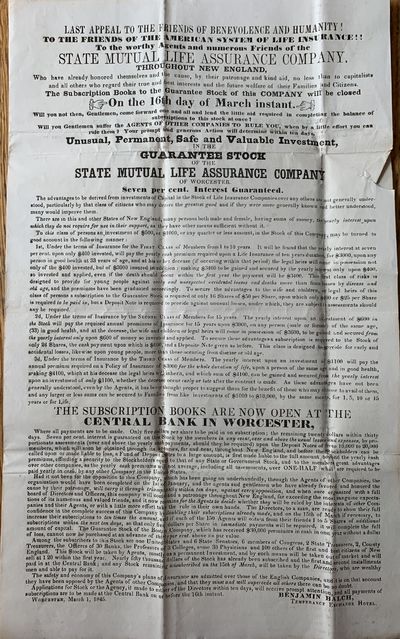 Autograph Letter Signed, Boston November 24, 1845 and a Printed Circular both Addressed to Cornelius Master, Penn Yan, New York