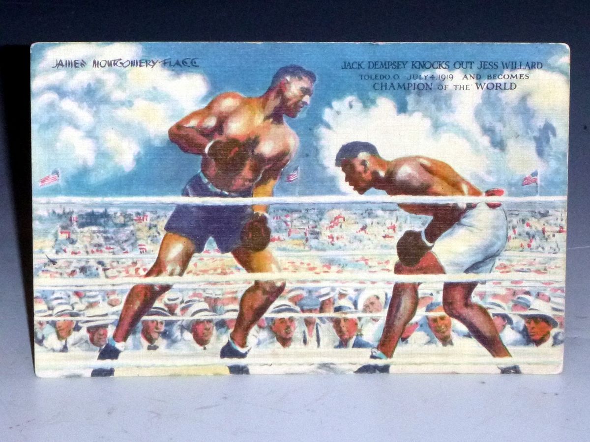 Postcard of Jack Dempsey-Jess Willard fight in Whi
