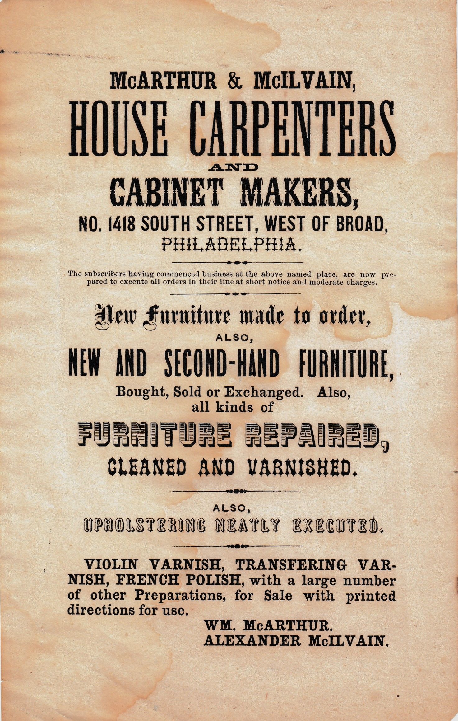 McArthur & McIlvain House Carpenters and Cabinet M