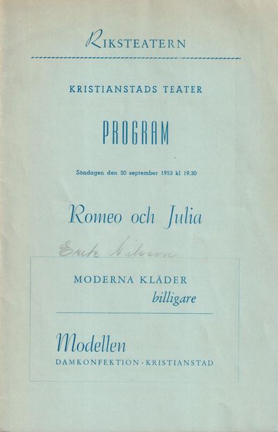 Kristianstads teater. Program. Söndagen den 20…