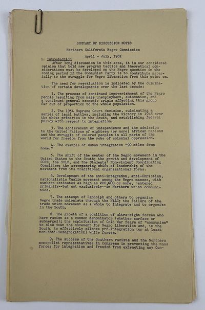 Summary of Discussion Notes. Northern California Negro Commission April-July, 1962 [caption title]