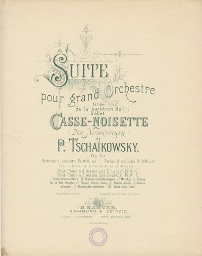 Suite pour grand Orchestre tirée de la partition du ballet Casse-Noisette (Der Nussknacker ... Op. 71a ... Pour Piano à 2 mains par l'auteur Pr. M 6. [Piano score]