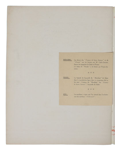BALLETS RUSSES. PROGRAMME. PARIS 1917. Les Ballets Russes a Paris. Représentations Exceptionelles avec le gracieux Concours des Artistes de M. Serge de Diaghilew. - Programme des Ballets Russes. Les Ballets Russes à Paris. Saison - Mai 1917. [Guillau... - [HAND-PAINTED BY PICASSO - COINING "SURREALISM"] (photo 3)