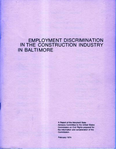 Employment Discrimination in the Construction Industry in Baltimore