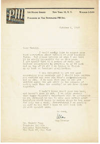 image of TYPED LETTER TO HAROLD RUGG OF COLUMBIA UNIVERSITY'S TEACHERS COLLEGE SIGNED BY JOURNALIST MAX LERNER.