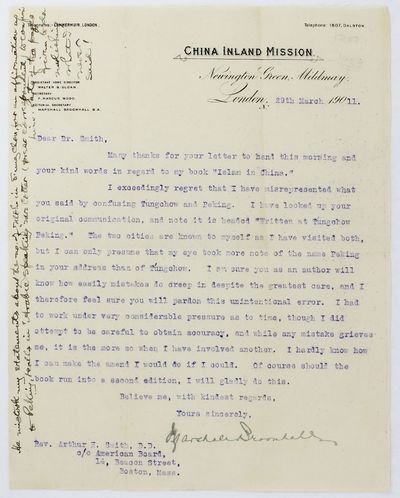 [Typed Letter, Signed, from an American Missionary, Regarding Conversion of Chinese Muslims to Christianity]