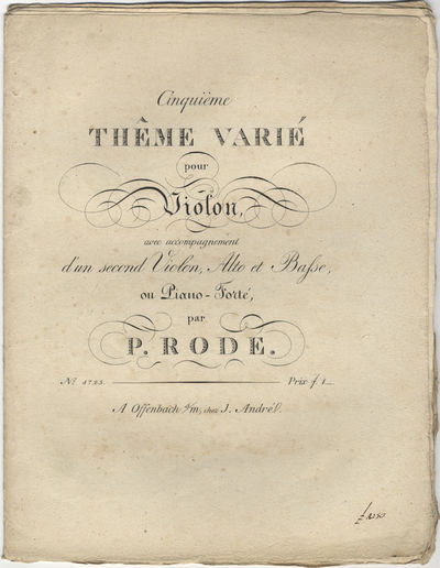 Cinquième Thême varié pour Violon, avec accompagnement d'un second Violon, Alto et Basse, ou Piano-Forté... Prix f. 1. [Parts]
