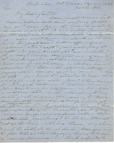 Autograph Letter Signed, Mt. Vernon Square, Baltimore. Oct. 22, 1854, To Count Jules Menon, former French Consul at Boston, Rue Godot, Paris, France.