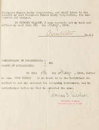 Document, signed (Owen Wister), being an agreement between Paramount and Wister