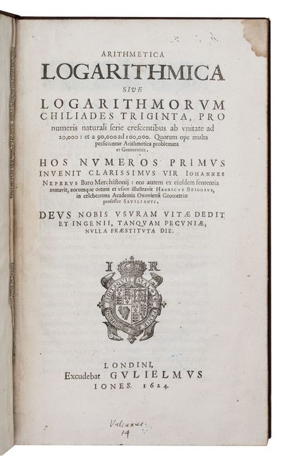 Arithmetica Logarithmica sive Logarithmorum Chiliades Triginta, pro numeris naturali serie crescentibus ab unitate ad 20,000 : et a 90,000 ad 100,000. Quorum ope multa persiciuntur Arithmetica problemata et Geometrica