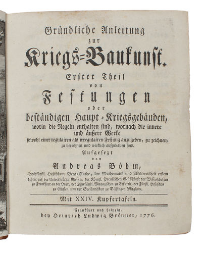 Gründliche Anleitung zur Kriegs=Baukunst. Erster Theil von Festungen oder beständigen Haupt = Kriegsgebäuden, worin die Regeln enthalten sind, wornach die innere und äussere Werke sowohl einer regulairen als irregulairen Festung auszugeben, zu zeichne... (photo 2)