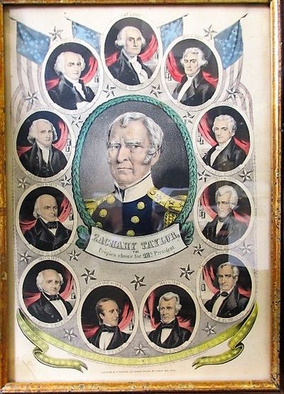 New York: Lith. & Pub. by N. Currier, 152 Nassau St. Cor. of Spruce, 1848. Multi-colored portraits o...