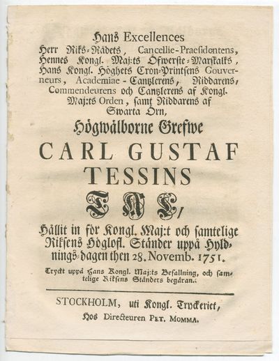 Hans excellences [...] Carl Gustaf Tessins tal/…