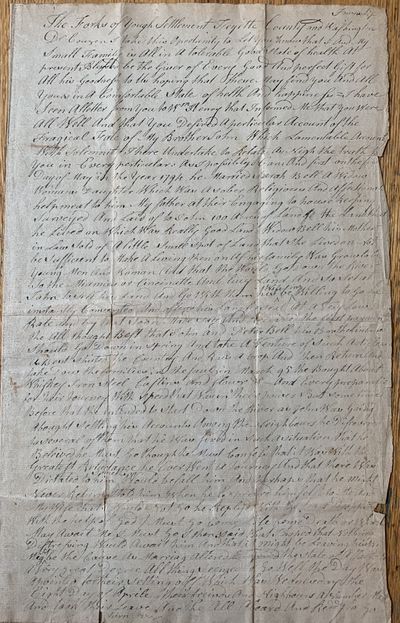 Autograph Letter Signed, Forks of the Yough Settlement, Fayette County, Washington Township, Pennsylvania, to his cousin, R. C., 1795