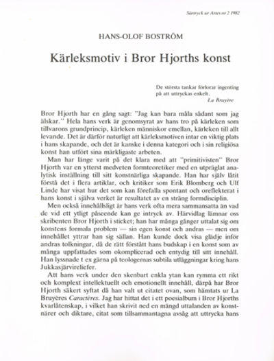 Kärleksmotiv i Bror Hjorths konst.